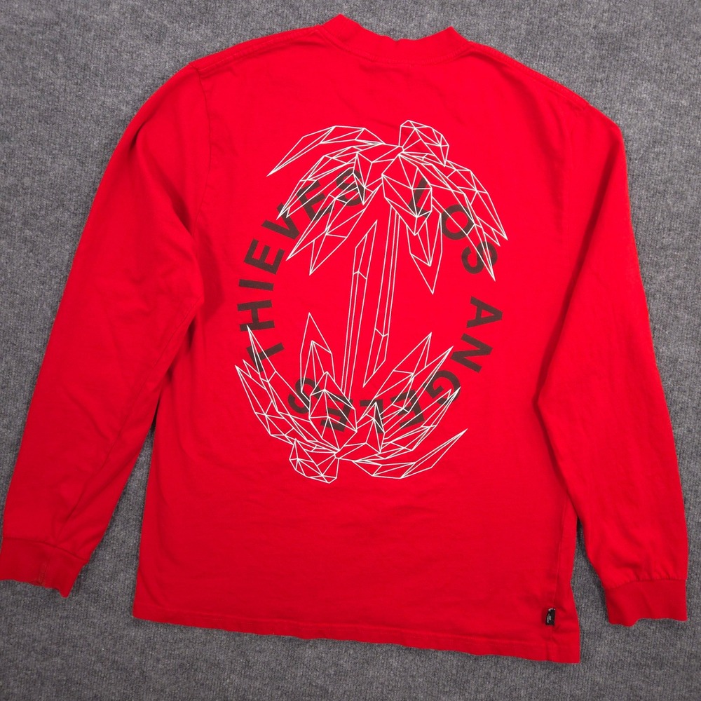 100 Thieves Shirt Mens L Red LA Thieves Palm Graphic Print Long Sleeve Crewneck